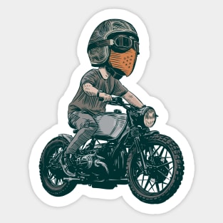 Urban Rider: Man Rocking a Cool Helmet on a Bobber Motorcycle Sticker